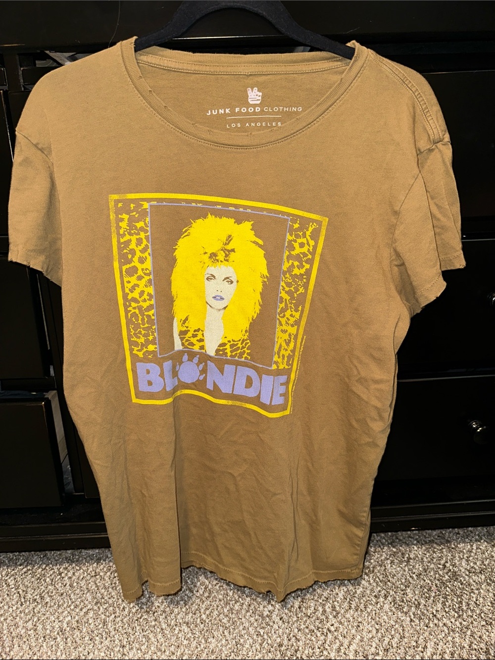 Junk Food Clothing Olive Graphic Blondie Tee with Yellow Print